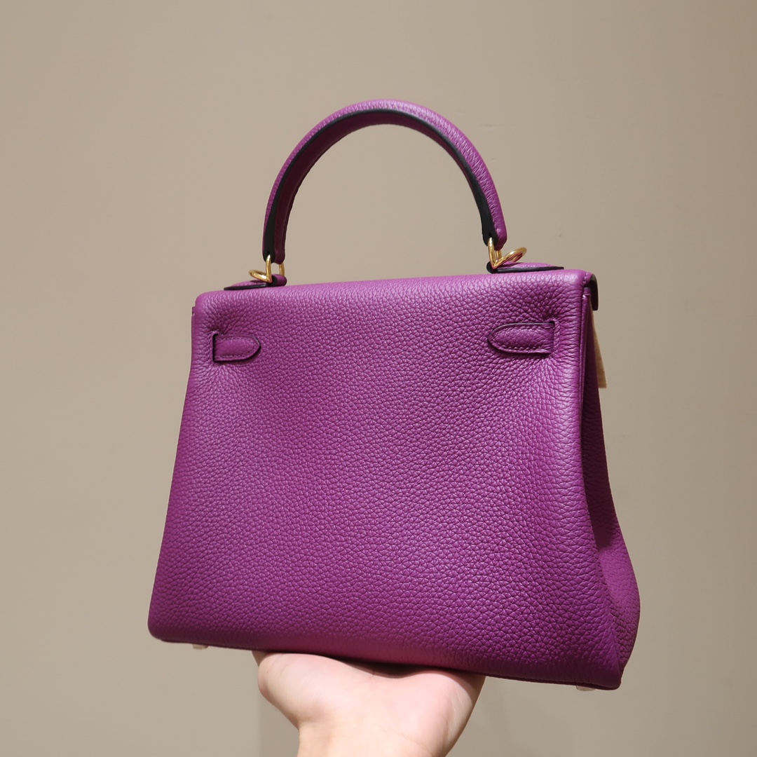 Hermes Kelly 25cm Handbag Shoulder Bag in Purple Togo Leather